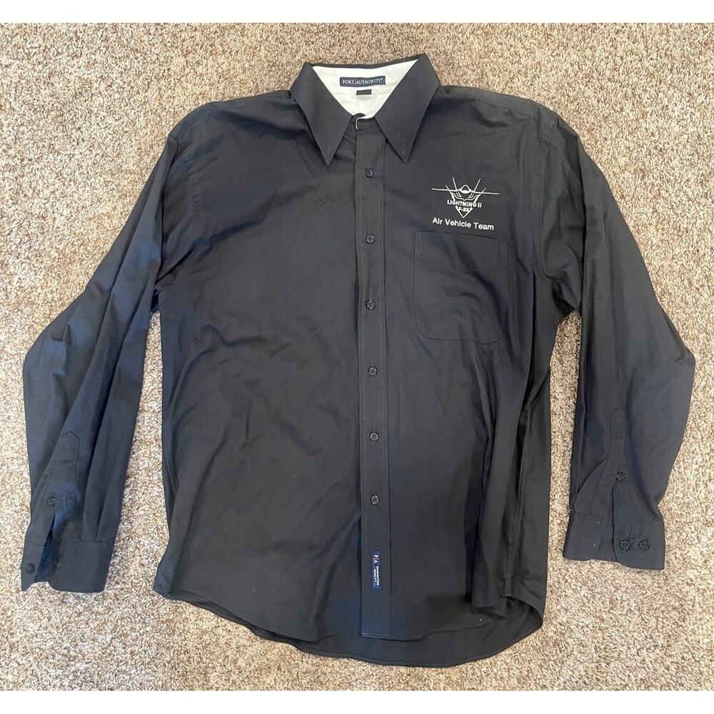 Port Authority Mens Large Shirt F-35 Lightning II Air Vehicle Team Black 1039